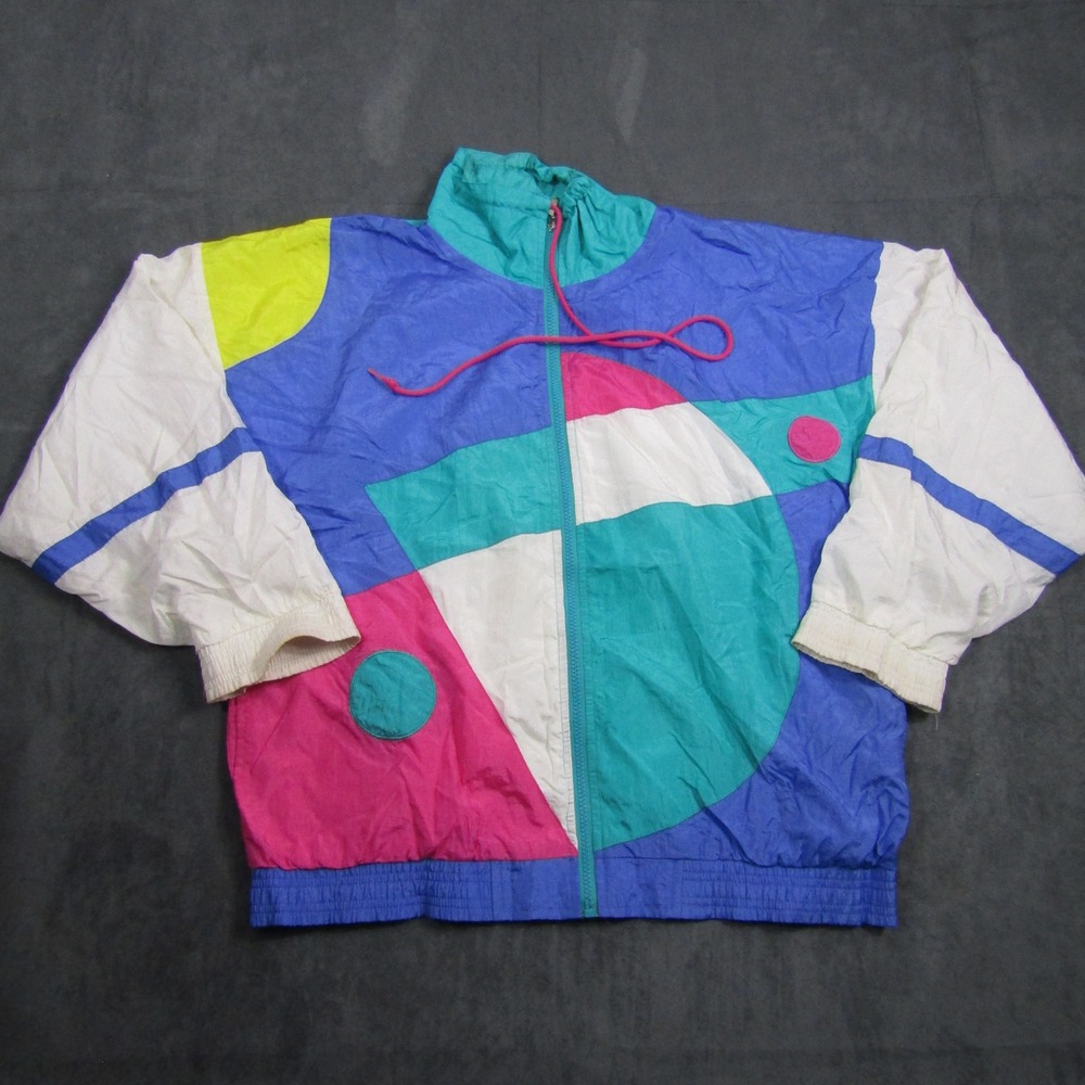 Casual Isle Windbreaker Mens S Multi Colorblock Vintage 90s Nylon Zip Jacket